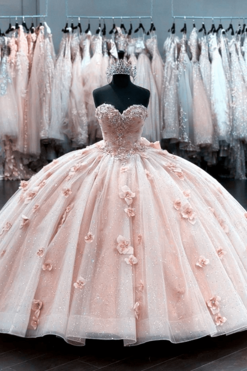 Claudia | Ball Gown Organza Sweetheart Pink Quinceanera Dress