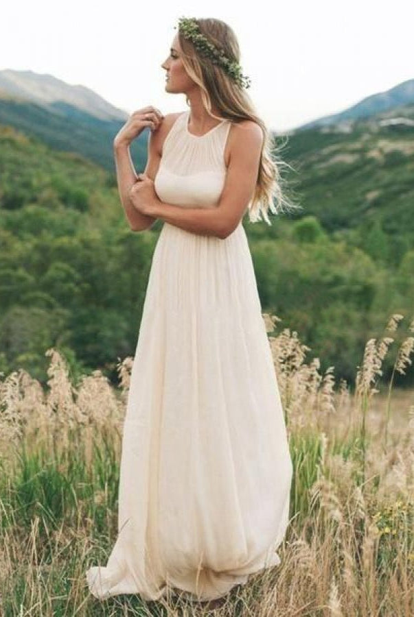 Armelia | Elegant Bohemian Sleeveless Long A Line Chiffon Wedding Dresses