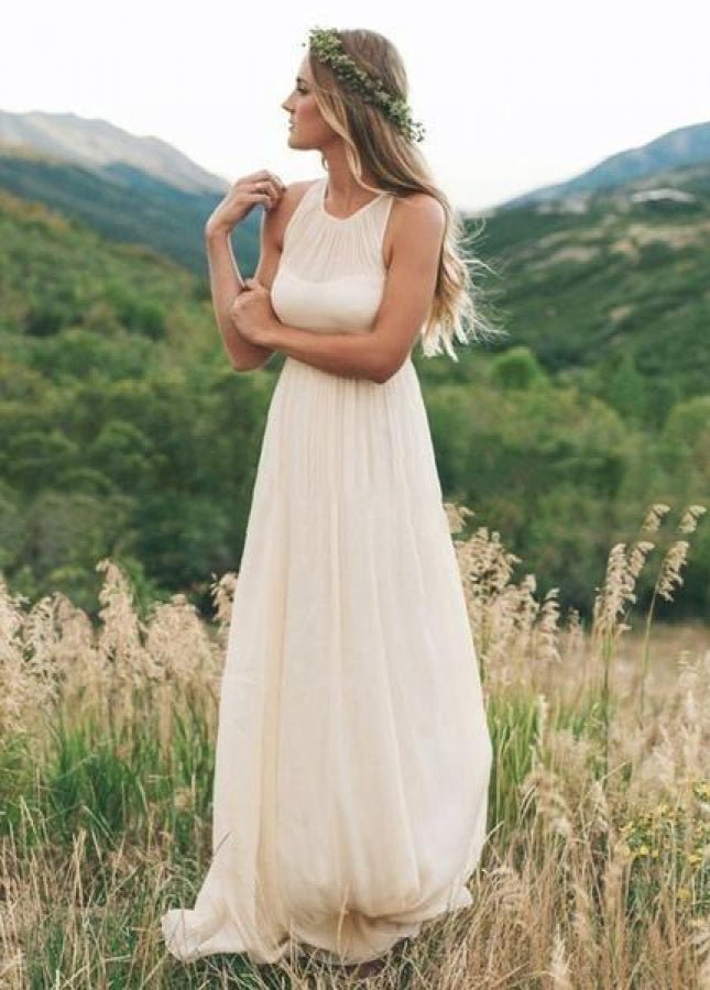 Armelia | Elegant Bohemian Sleeveless Long A Line Chiffon Wedding Dresses