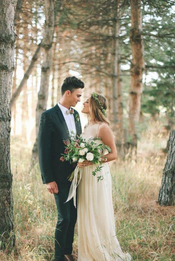 Armelia | Elegant Bohemian Sleeveless Long A Line Chiffon Wedding Dresses