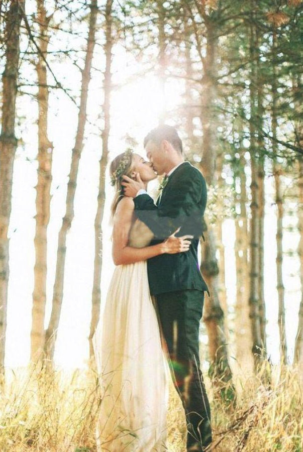 Armelia | Elegant Bohemian Sleeveless Long A Line Chiffon Wedding Dresses