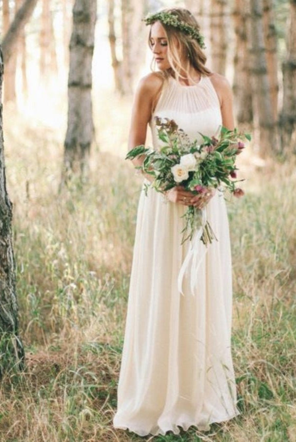Armelia | Elegant Bohemian Sleeveless Long A Line Chiffon Wedding Dresses