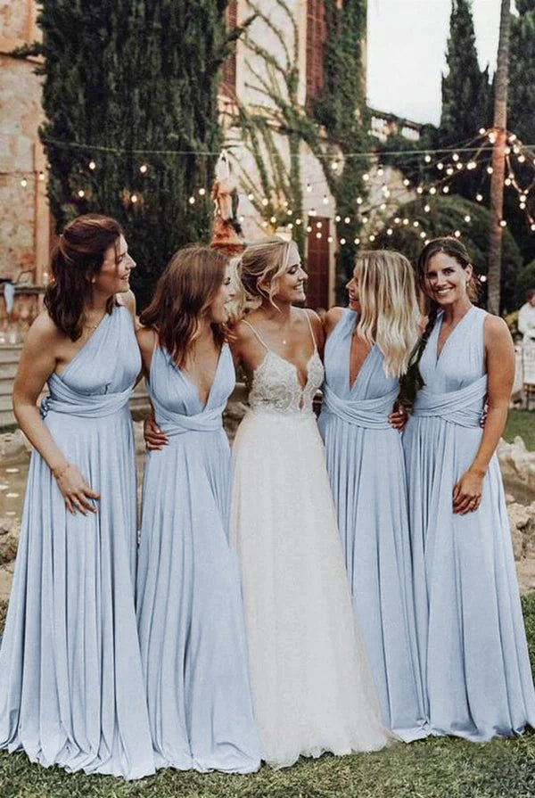 Elegant Light Pink Chiffon Floor Length Long Bridesmaid Dress