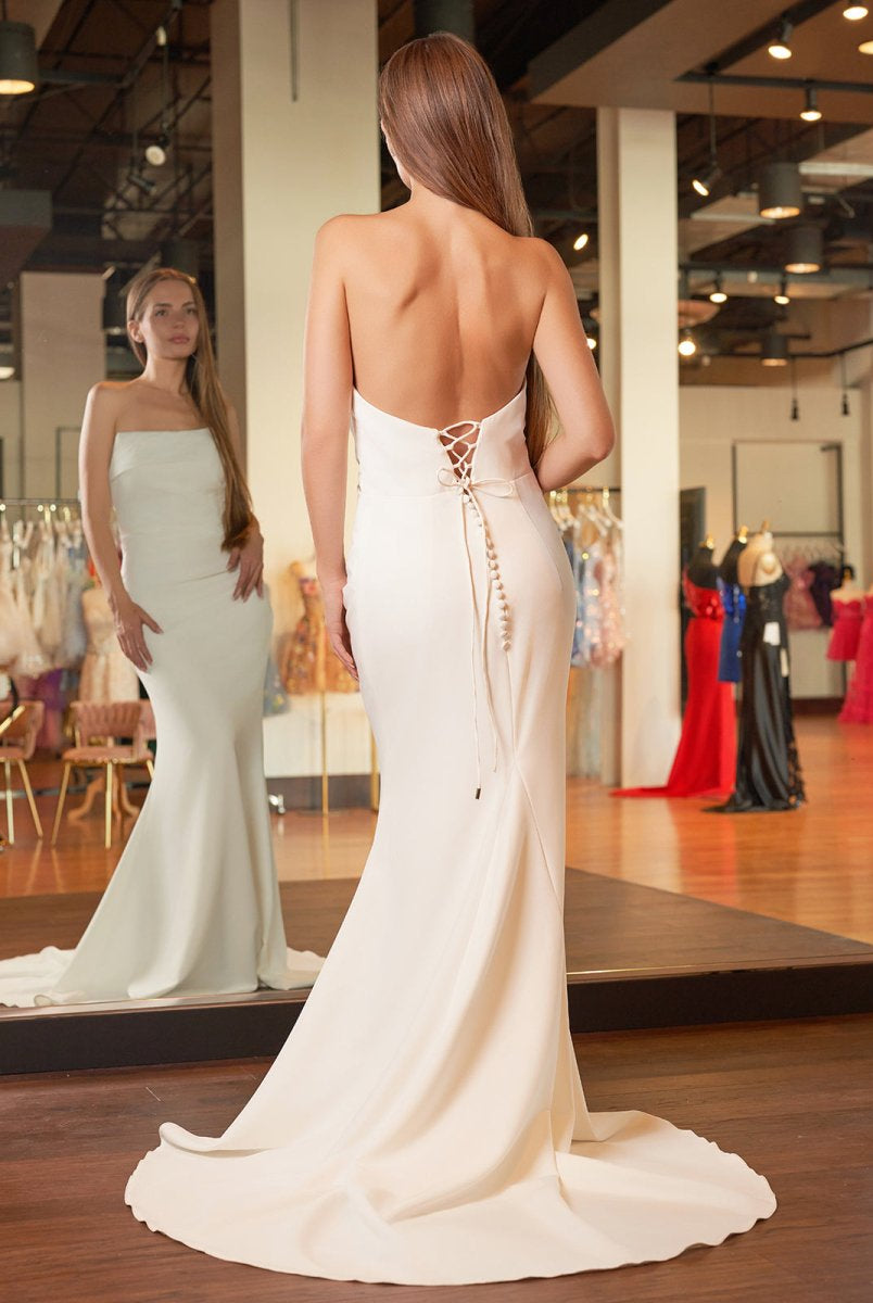 Elegant Mermaid Strapless Elastic Satin Wedding Dresses with Train