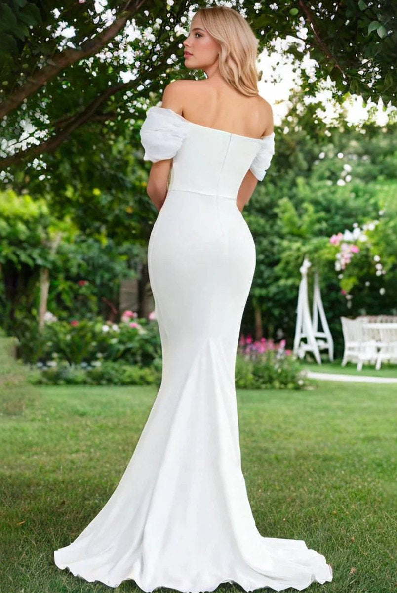 Elegant Mermaid Sweetheart Sexy Off - the - Shoulder Wrap - Around Satin Wedding Dress - KissProm