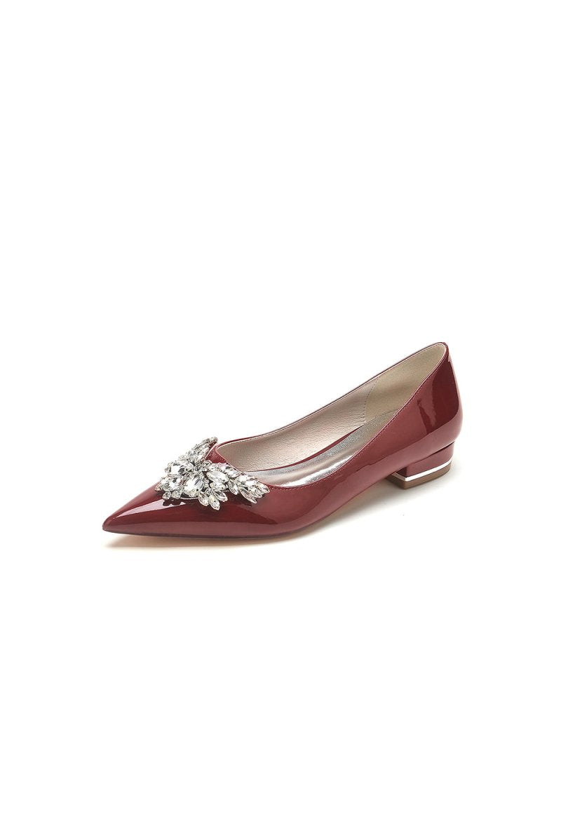 Elegant Black Pointed - Toe Flats with a Crystal Ornament - KissProm