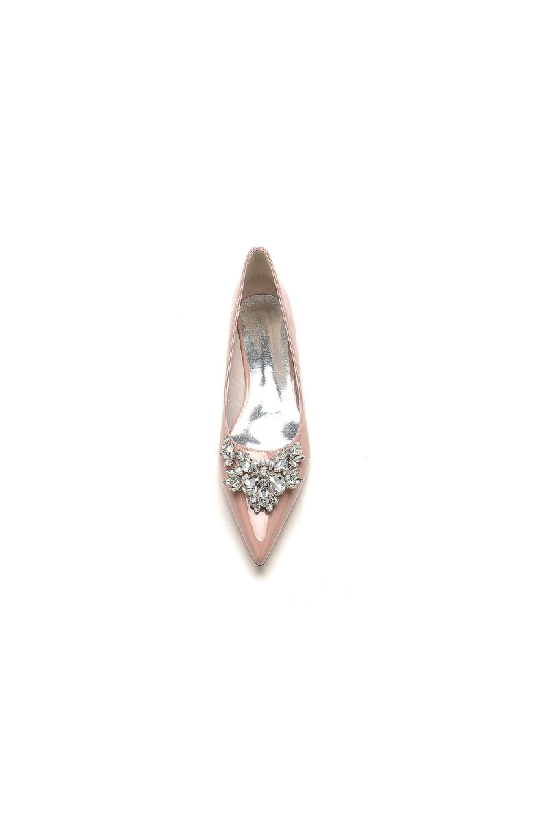 Elegant Black Pointed - Toe Flats with a Crystal Ornament - KissProm