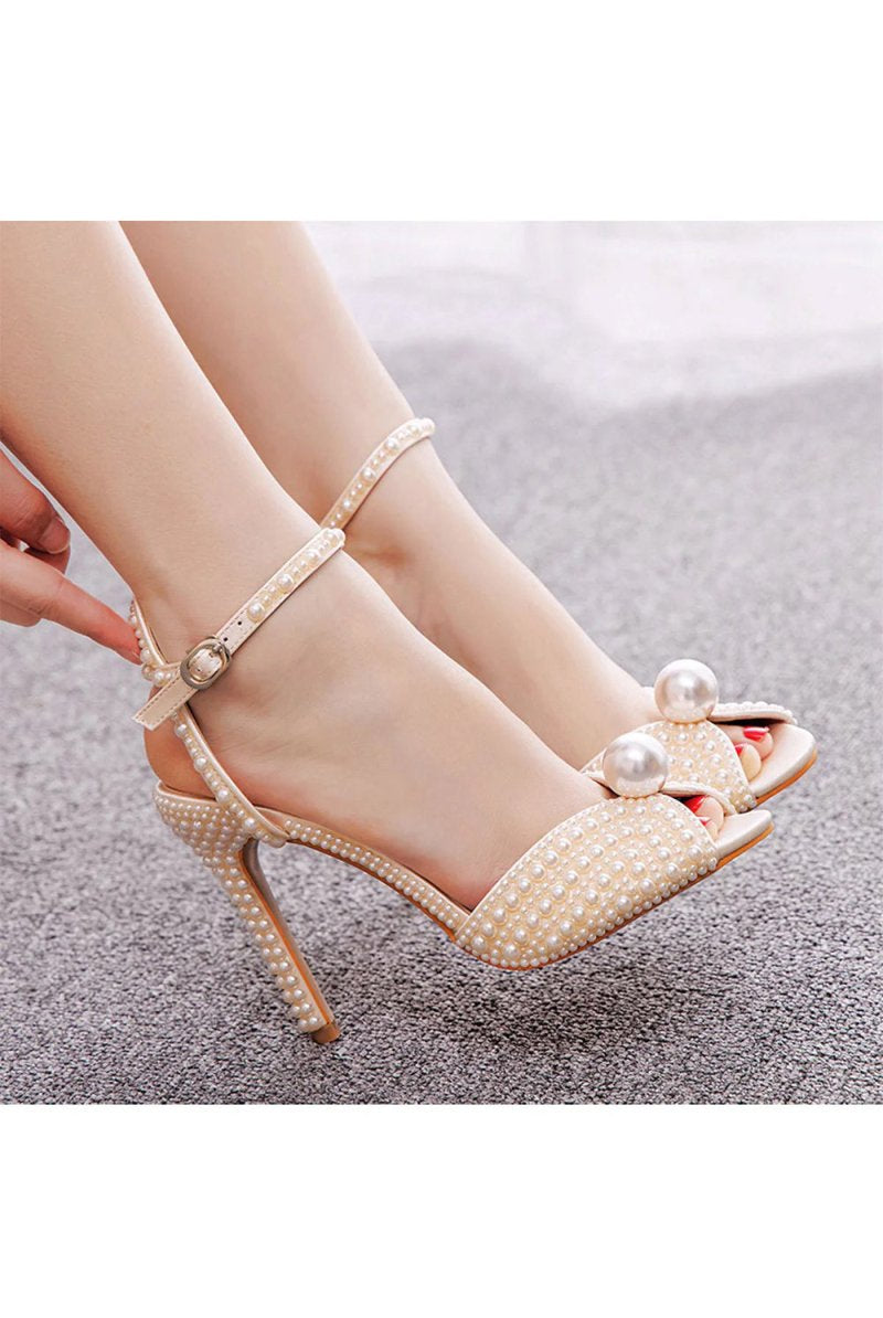 Elegant Pearl Peep Toe Stiletto Ultra High Heels - KissProm