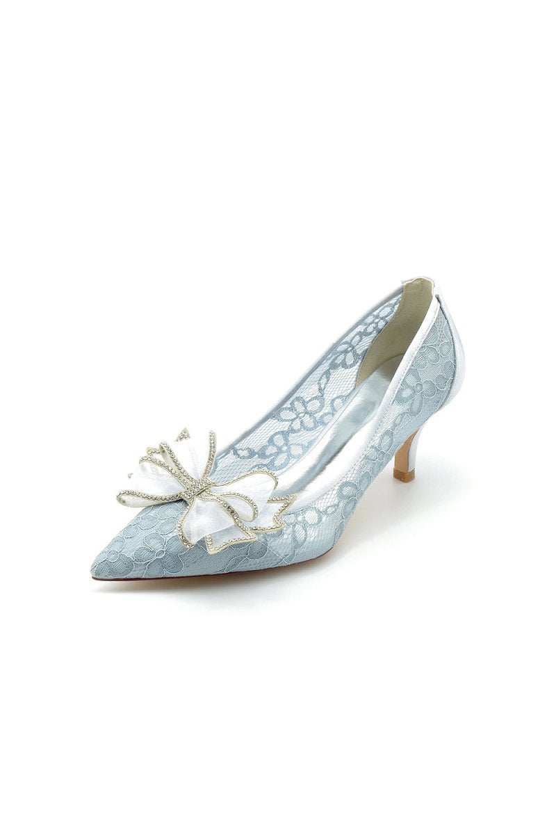 Elegant Pointed Toe Lace Mesh Hollow Out High Heels with Bow - KissProm