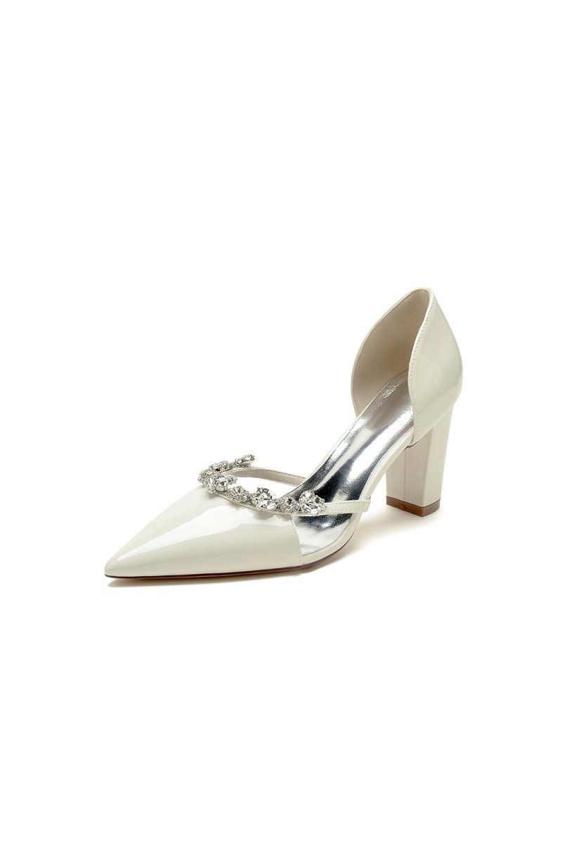 Ivory High Heels with Crystal Bow Embellishment - KissProm