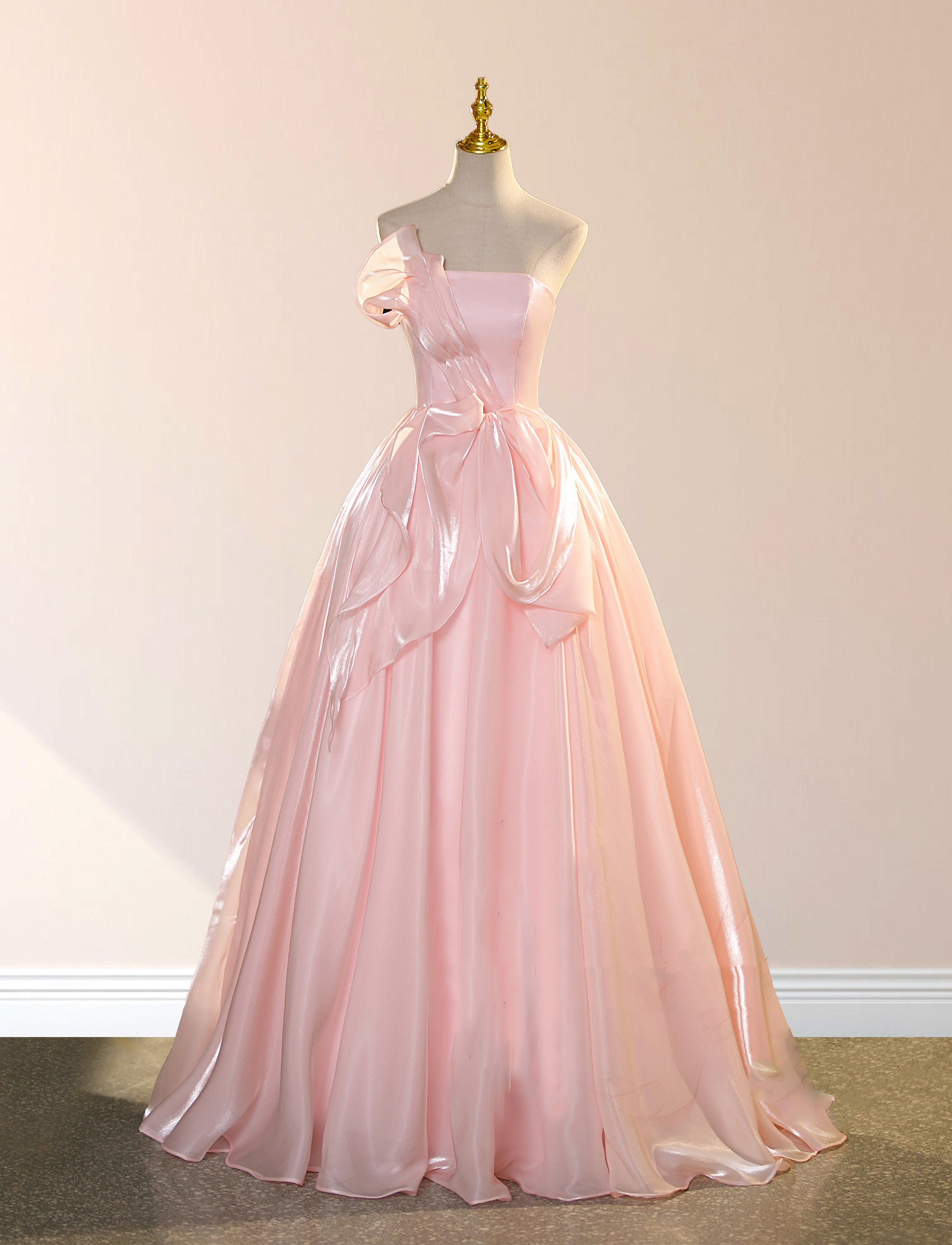 Elegant Shiny Pink Organza Ball Gown Quinceanera Dresses