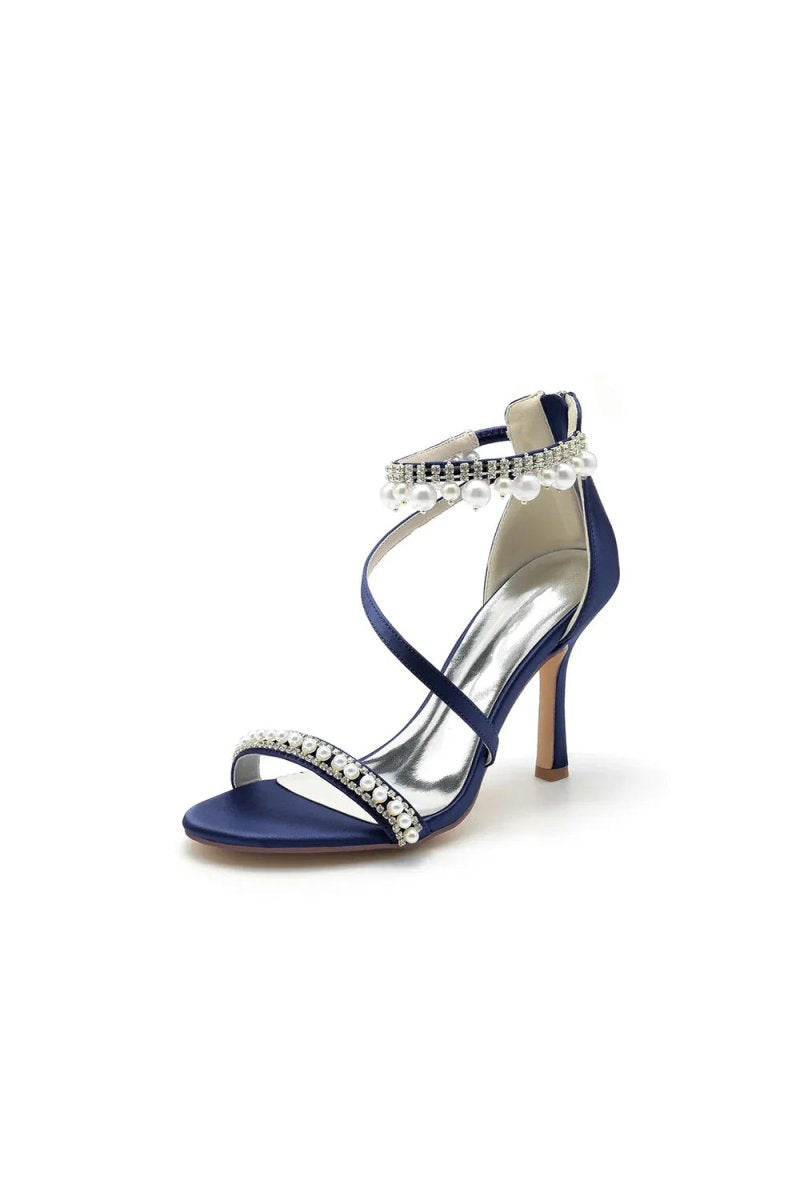 Elegant Single Strap Pearl Beaded Wedding Shoes - KissProm