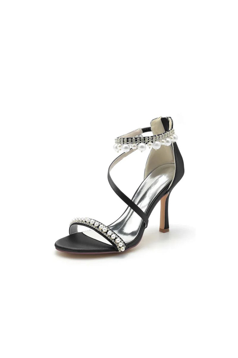 Elegant Single Strap Pearl Beaded Wedding Shoes - KissProm