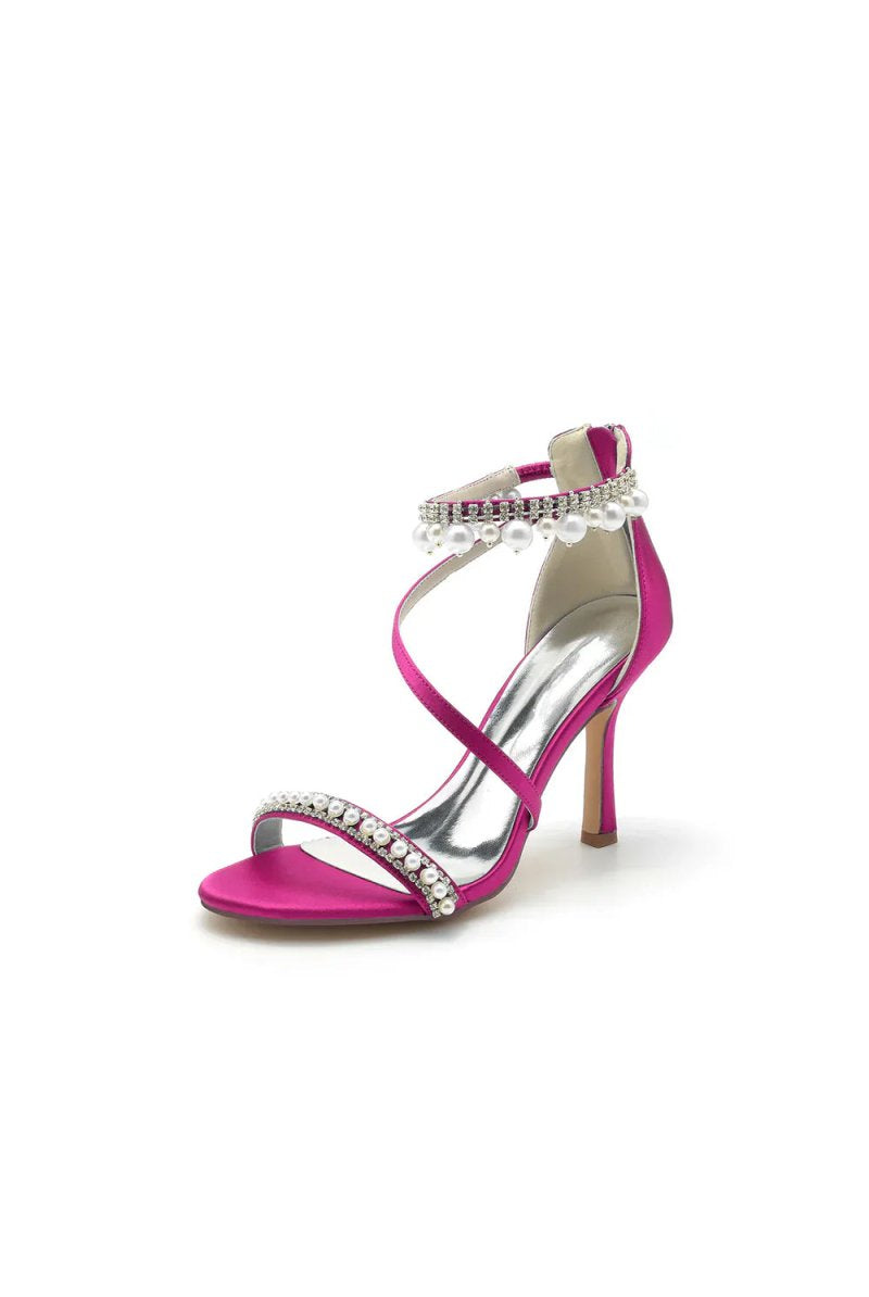 Elegant Single Strap Pearl Beaded Wedding Shoes - KissProm