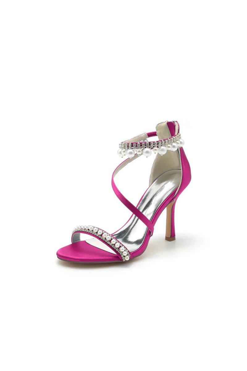 Elegant Single Strap Pearl Beaded Wedding Shoes - KissProm