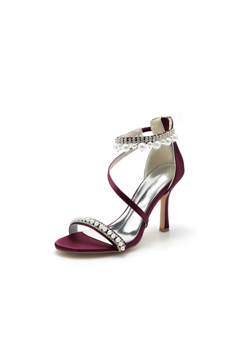 Elegant Single Strap Pearl Beaded Wedding Shoes - KissProm