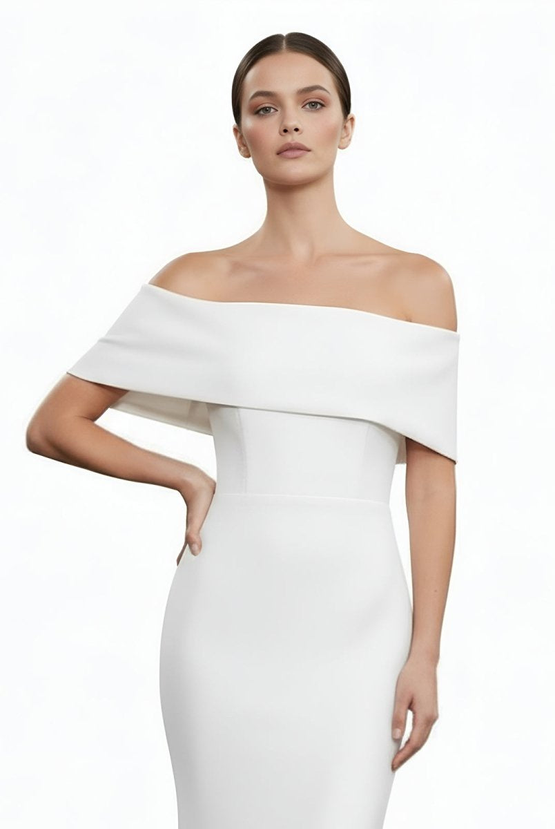 Elegant Trumpet Mermaid Off - The - Shoulder Elastic Satin Wedding Dresses - KissProm