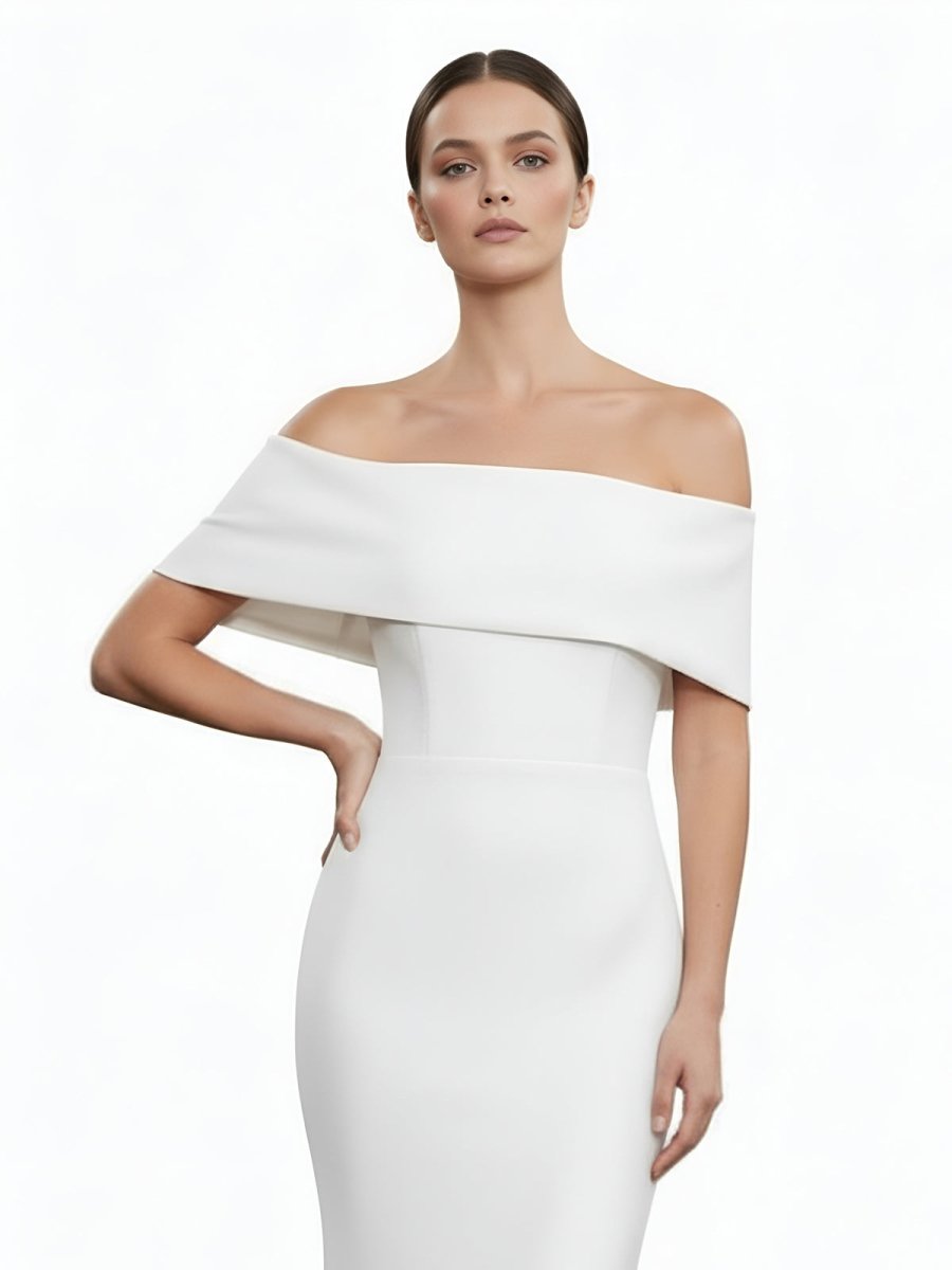 Elegant Trumpet Mermaid Off - The - Shoulder Elastic Satin Wedding Dresses - KissProm