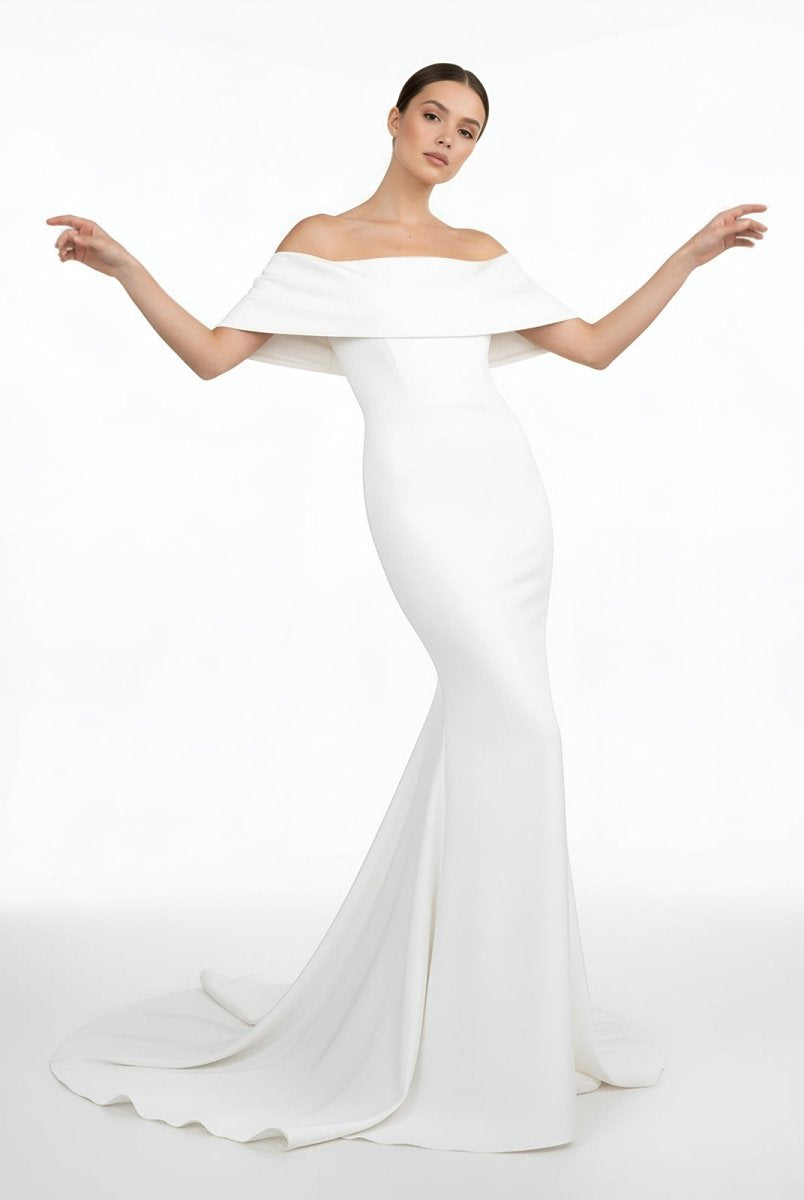 Elegant Trumpet Mermaid Off - The - Shoulder Elastic Satin Wedding Dresses - KissProm