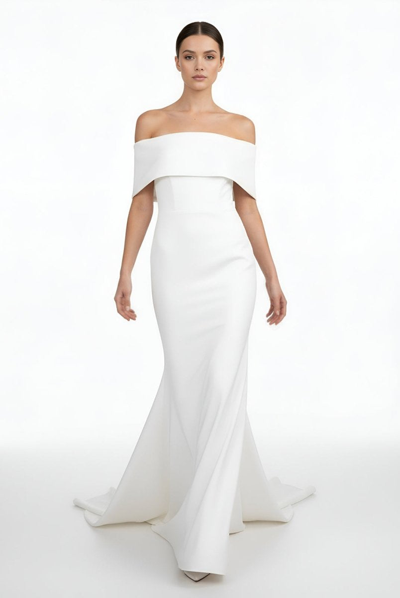 Elegant Trumpet Mermaid Off - The - Shoulder Elastic Satin Wedding Dresses - KissProm