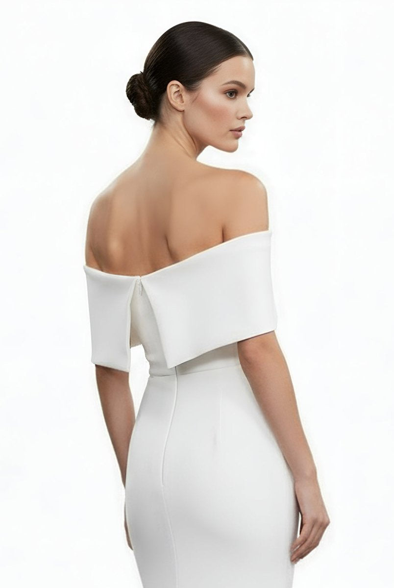 Elegant Trumpet Mermaid Off - The - Shoulder Elastic Satin Wedding Dresses - KissProm