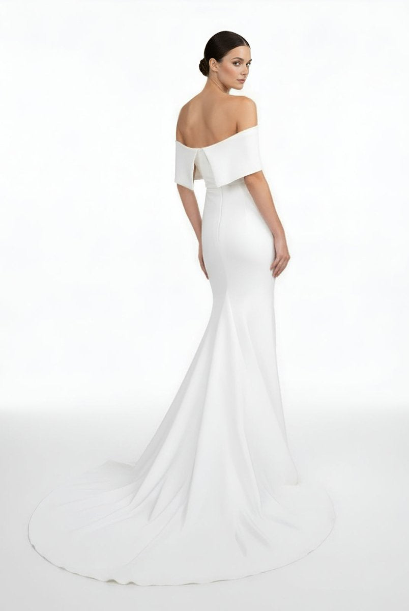 Elegant Trumpet Mermaid Off - The - Shoulder Elastic Satin Wedding Dresses - KissProm