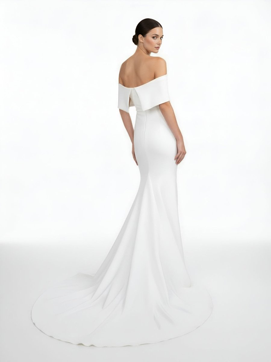 Elegant Trumpet Mermaid Off - The - Shoulder Elastic Satin Wedding Dresses - KissProm
