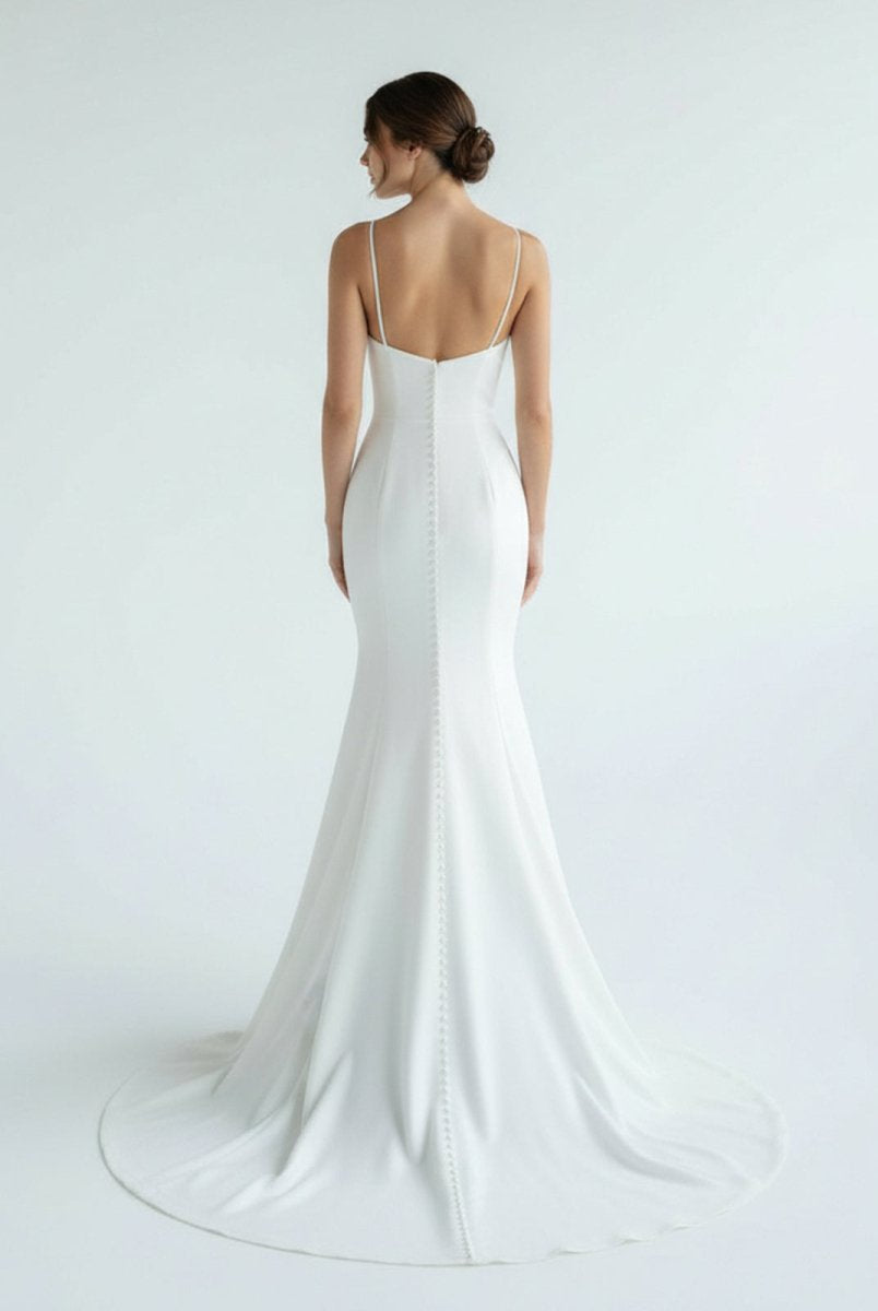 Mermaid White Spaghetti Straps Long Lace Wedding Dress - KissProm