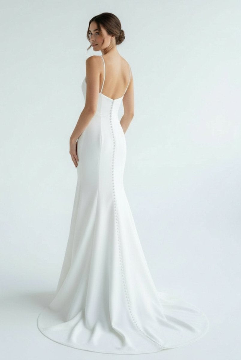 Mermaid White Spaghetti Straps Long Lace Wedding Dress - KissProm