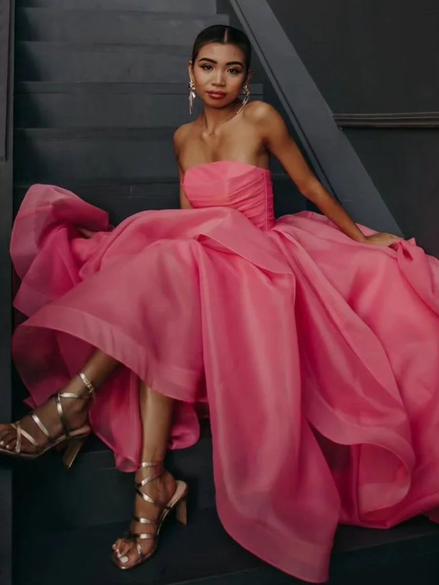 Elisa |Light Pink A Line Strapless Organza Prom Dress