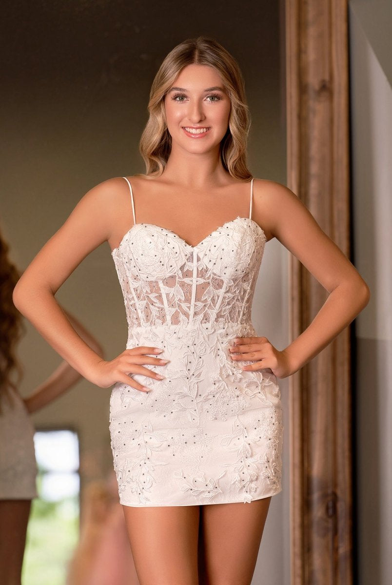 Ellie | Yellow Spaghetti Straps Tight Short Homecoming Dress with Appliques