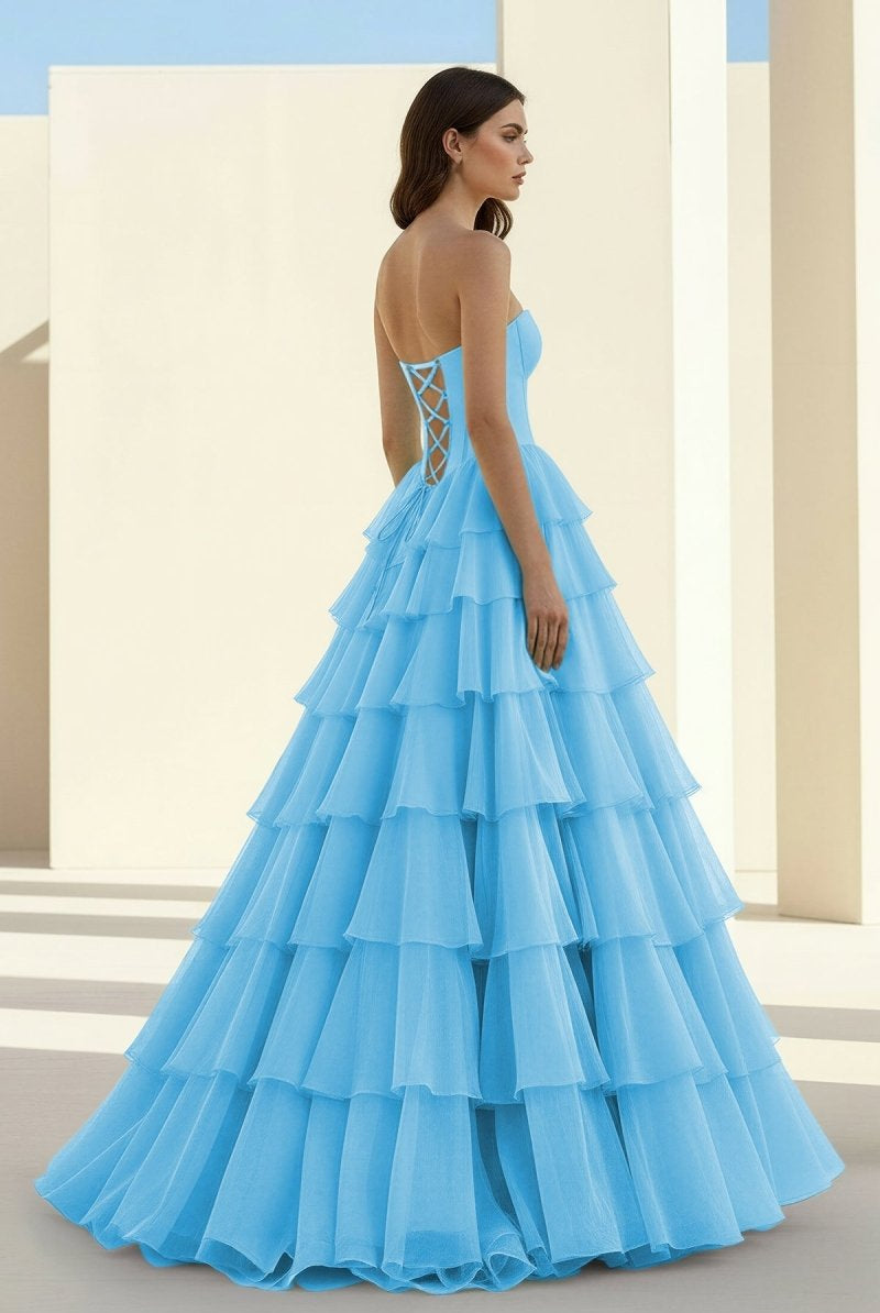 Ellira | Pink - Sweetheart A Line Chiffon Ruffled Long Formal Prom Dresses With Beading - KissProm