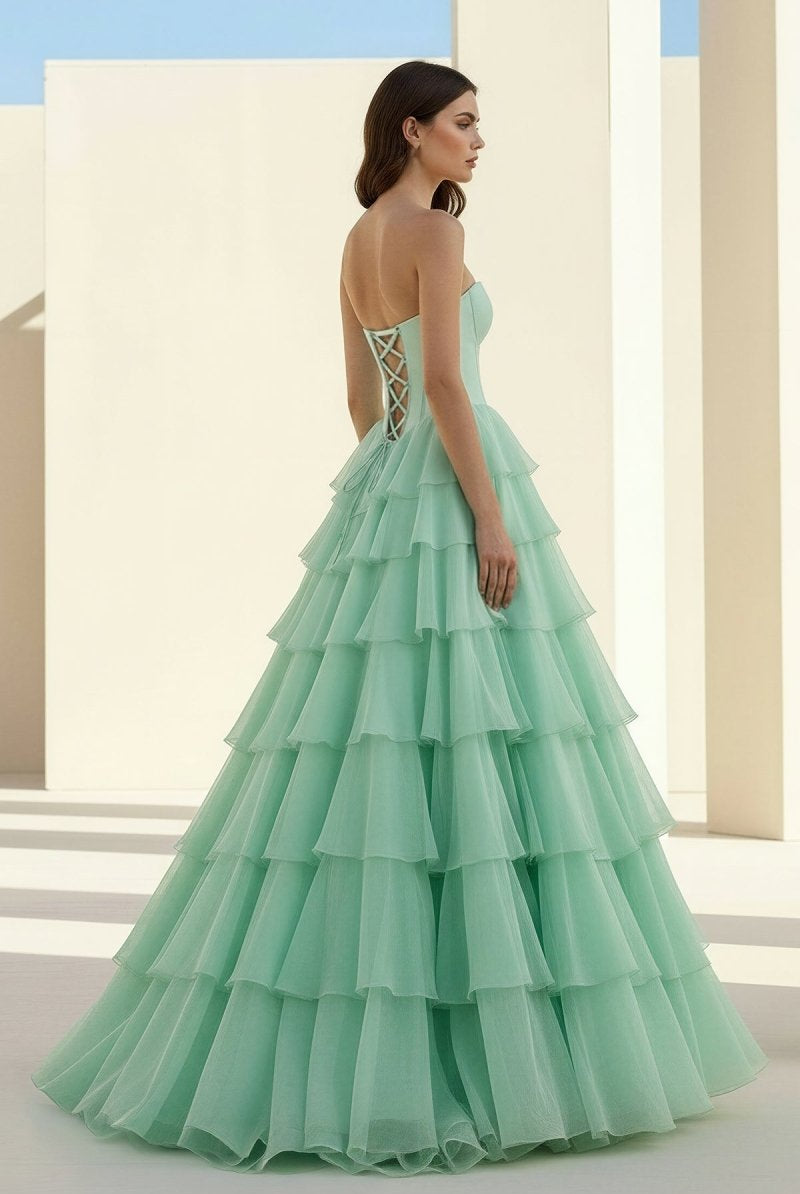 Ellira | Pink - Sweetheart A Line Chiffon Ruffled Long Formal Prom Dresses With Beading - KissProm