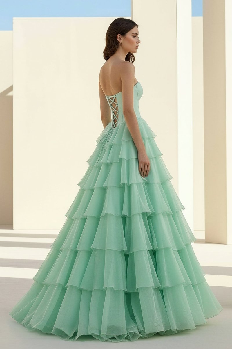 Ellira | Pink - Sweetheart A Line Chiffon Ruffled Long Formal Prom Dresses With Beading - KissProm
