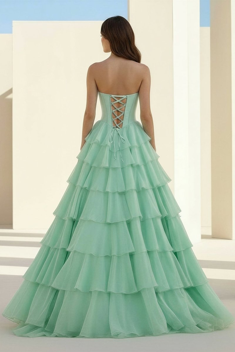 Ellira | Pink - Sweetheart A Line Chiffon Ruffled Long Formal Prom Dresses With Beading - KissProm