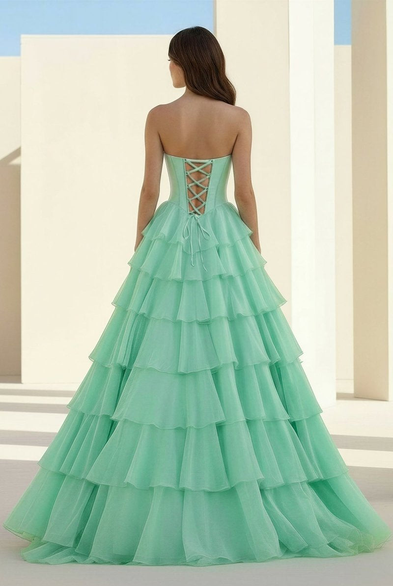 Ellira | Pink - Sweetheart A Line Chiffon Ruffled Long Formal Prom Dresses With Beading - KissProm