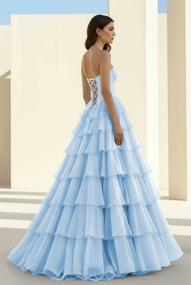 Ellira | Pink - Sweetheart A Line Chiffon Ruffled Long Formal Prom Dresses With Beading - KissProm