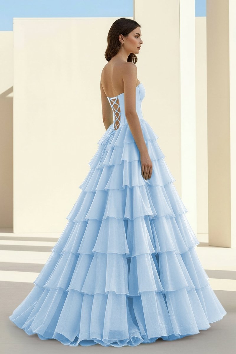 Ellira | Pink - Sweetheart A Line Chiffon Ruffled Long Formal Prom Dresses With Beading - KissProm