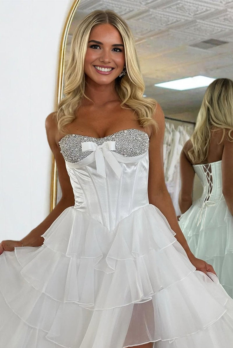 Ellira | Pink - Sweetheart A Line Chiffon Ruffled Long Formal Prom Dresses With Beading - KissProm