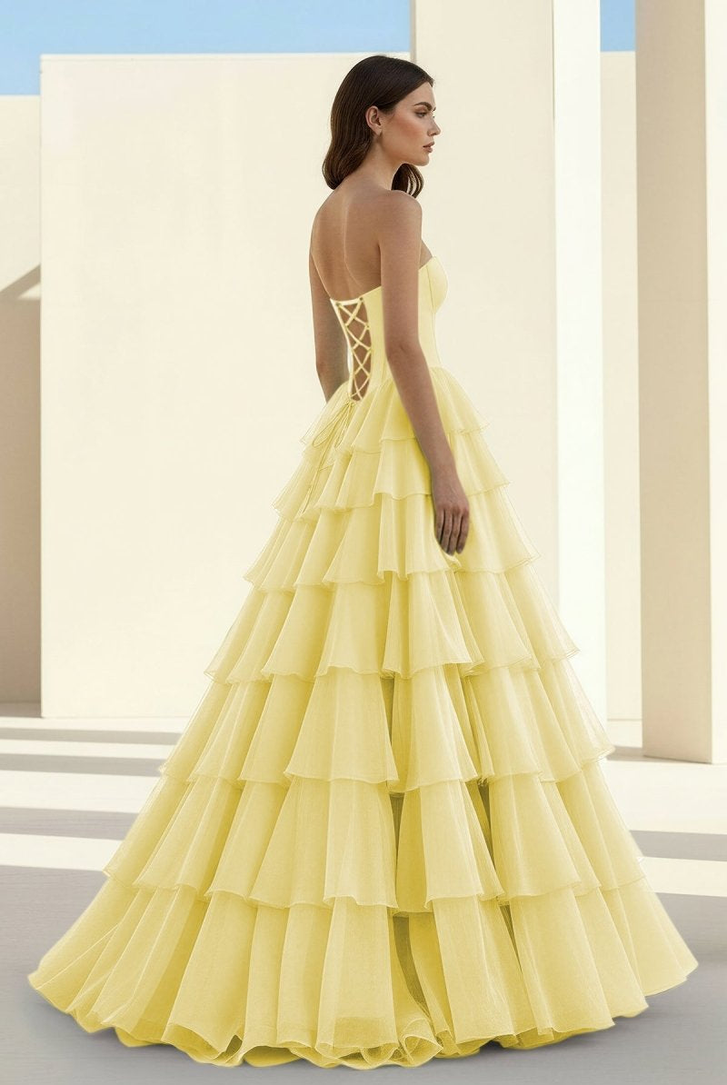 Ellira | Pink - Sweetheart A Line Chiffon Ruffled Long Formal Prom Dresses With Beading - KissProm