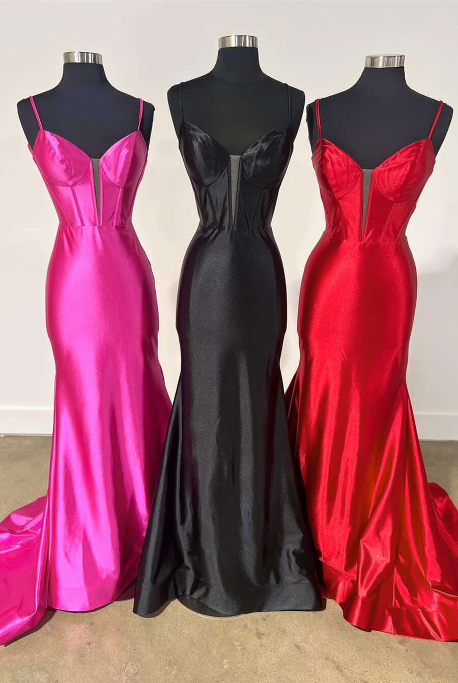 Elori | Plunge Neck Black Satin Mermaid Long Prom Dress - KissProm
