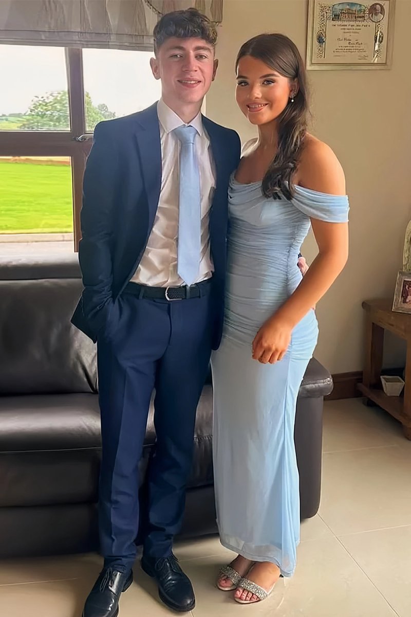 Eloria | Blue - Sheath Off - Shoulder Tulle Pleated Long Prom Dresses - KissProm