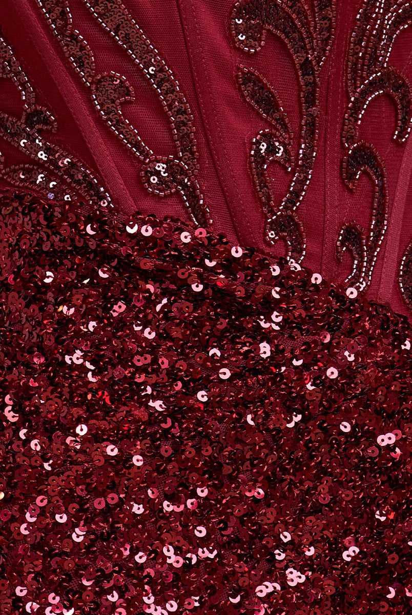 Elvia | Burgundy - Sheath V Neck Sequined Short Homecoming Dress with Beading