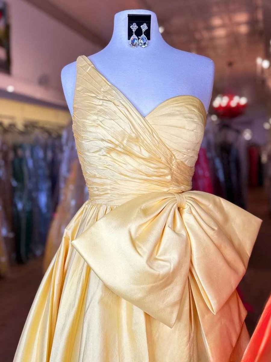 Elvinia | One Shoulder Satin A Line Prom Dress With Bow