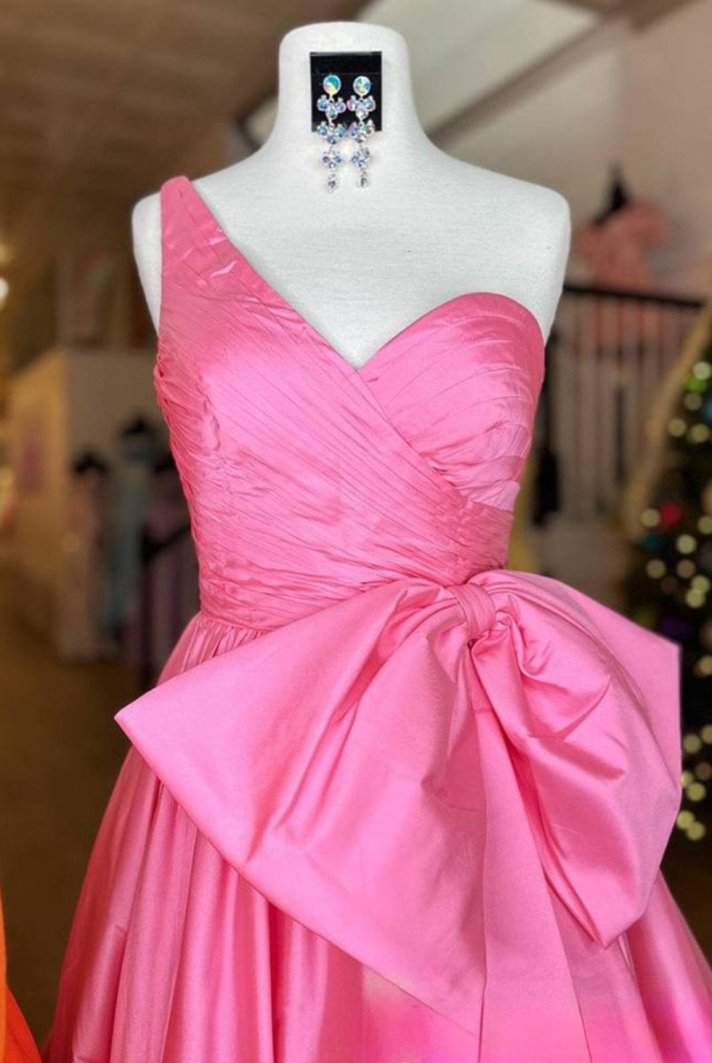 Elvinia | One Shoulder Satin A Line Prom Dress With Bow