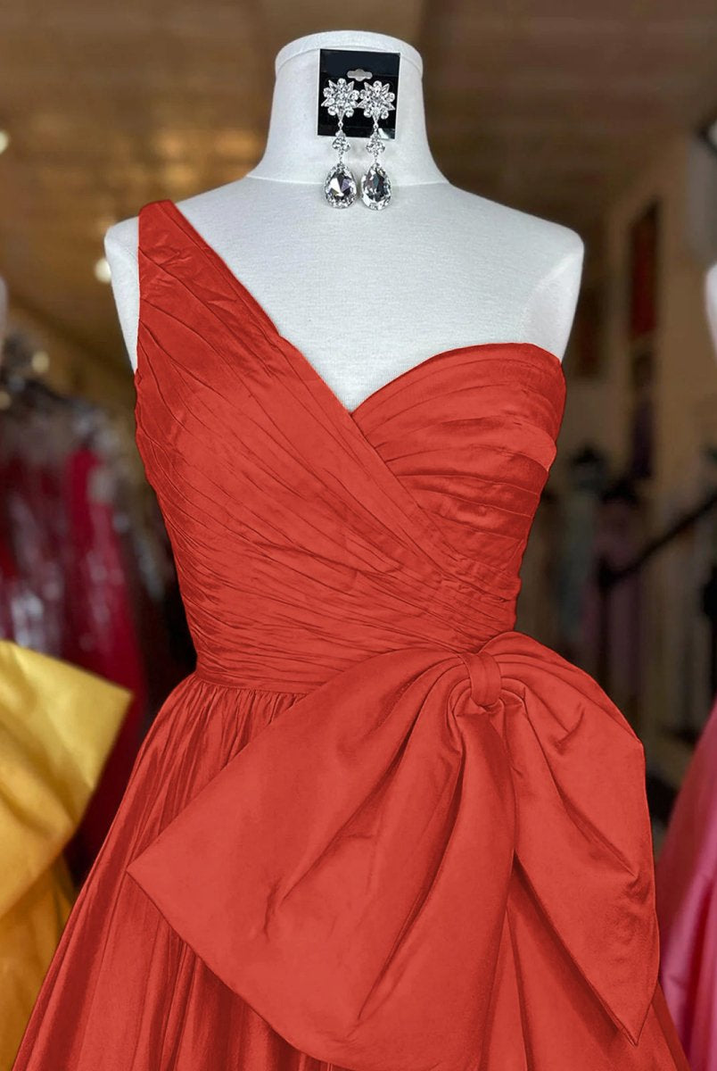 Elvinia | One Shoulder Satin A Line Prom Dress With Bow
