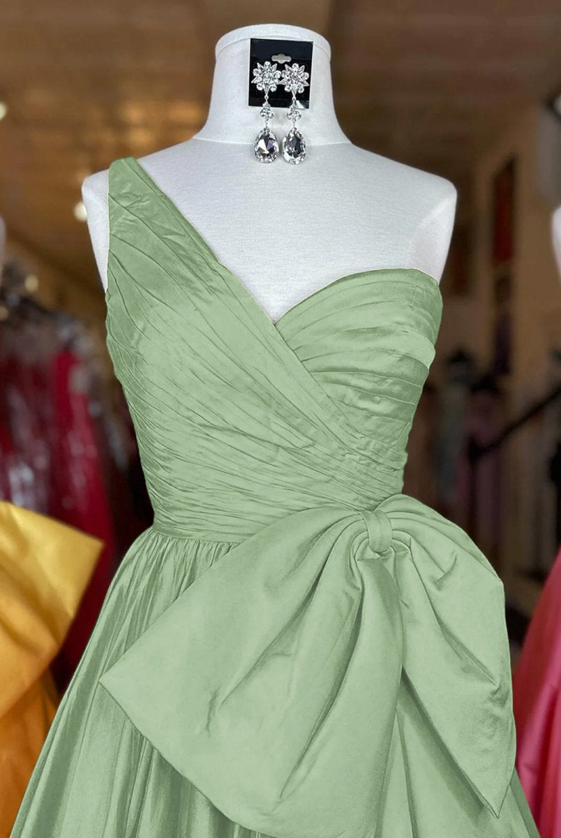 Elvinia | One Shoulder Satin A Line Prom Dress With Bow