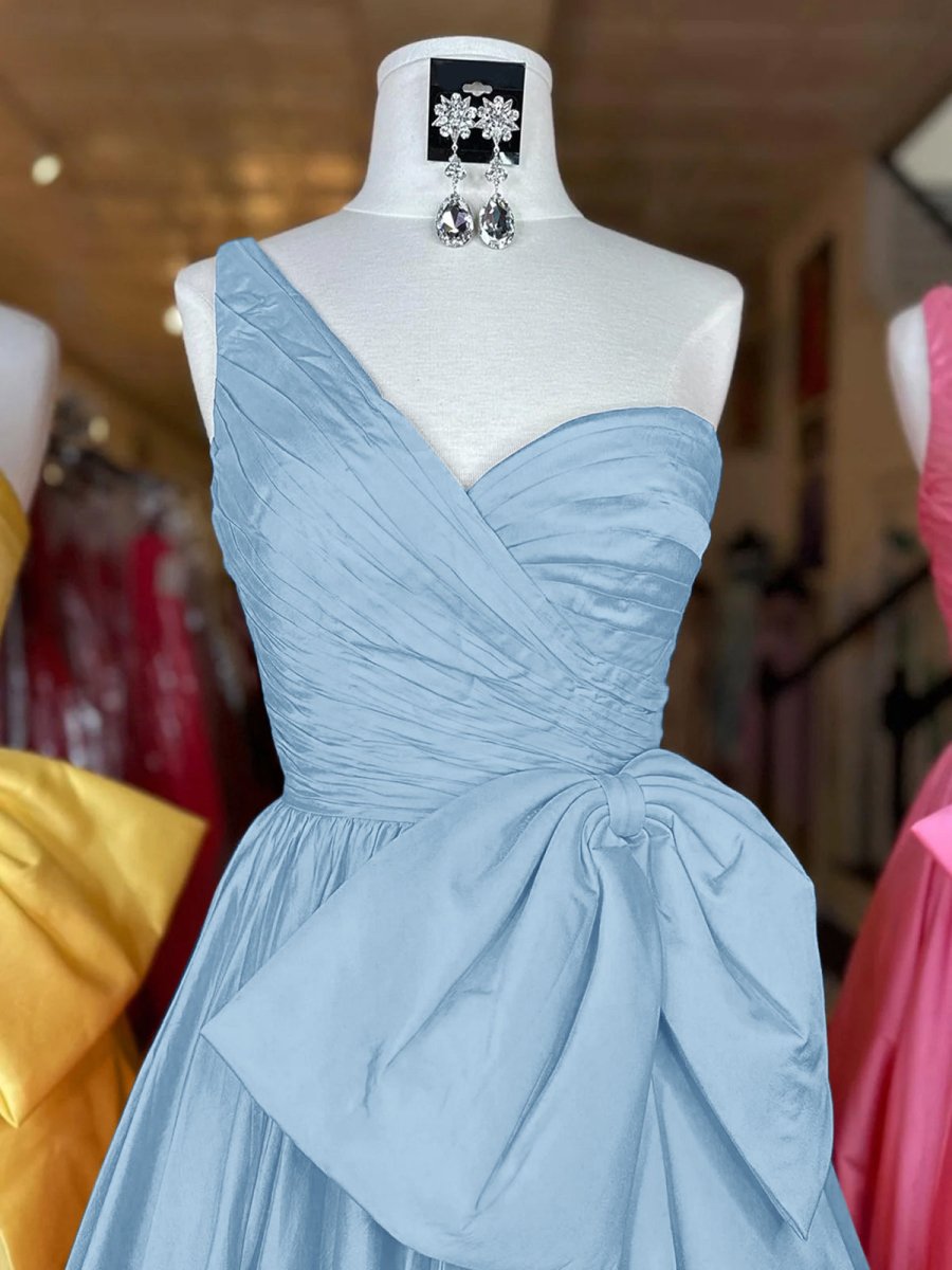 Elvinia | One Shoulder Satin A Line Prom Dress With Bow