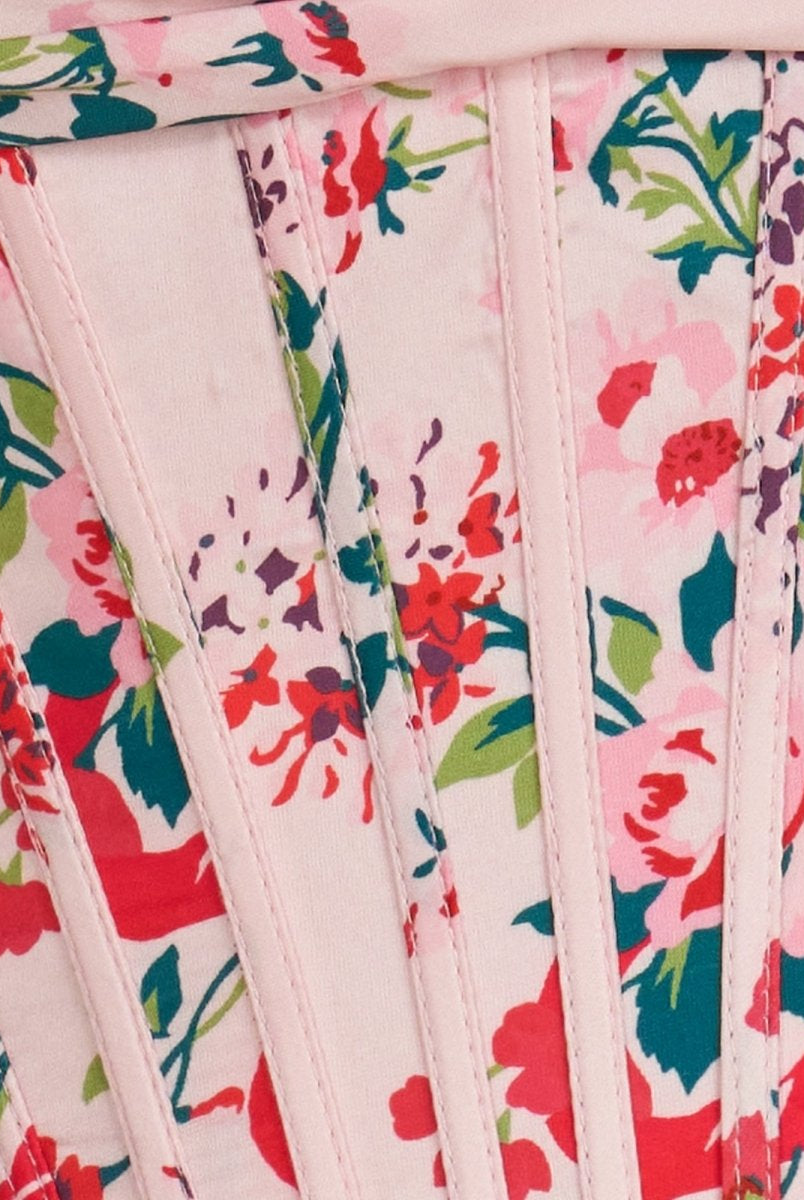 Elvy | Pink - A Line Sweetheart Floral Satin Bubble Hem Homecoming Dresses with Sequins