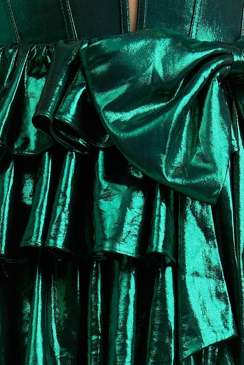Elza | Emerald - Halter A Line Metallic Ruffles Homecoming Dresses With Bow